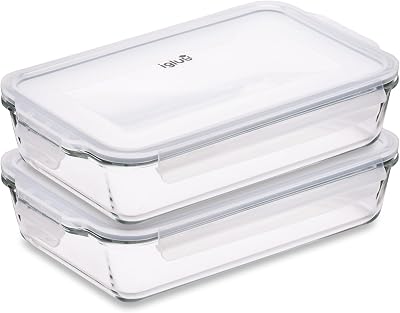 Igluu Meal Prep Glass Lasagne Dishes with Lids Set of 2 2.2L Borosilicate