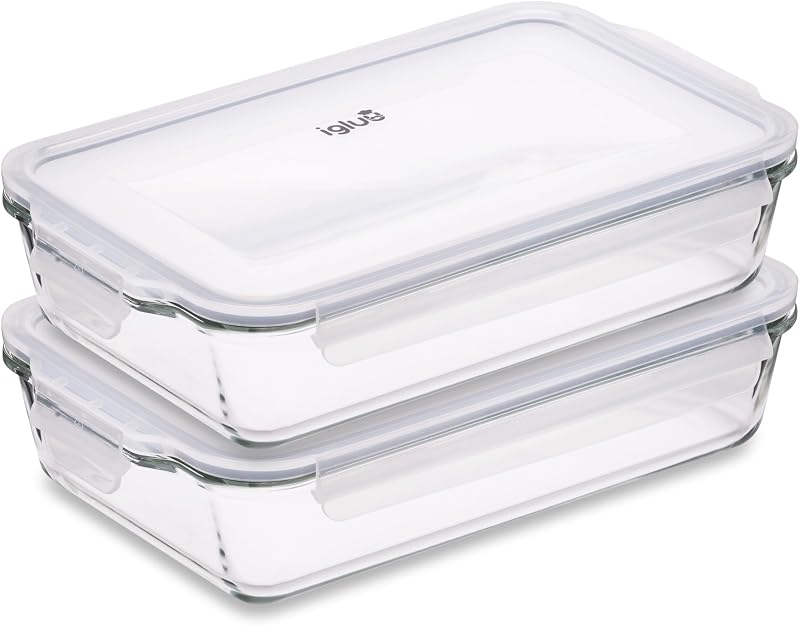 Igluu Meal Prep Glass Lasagne Dishes with Lids Set of 2 2.2L Borosilicate