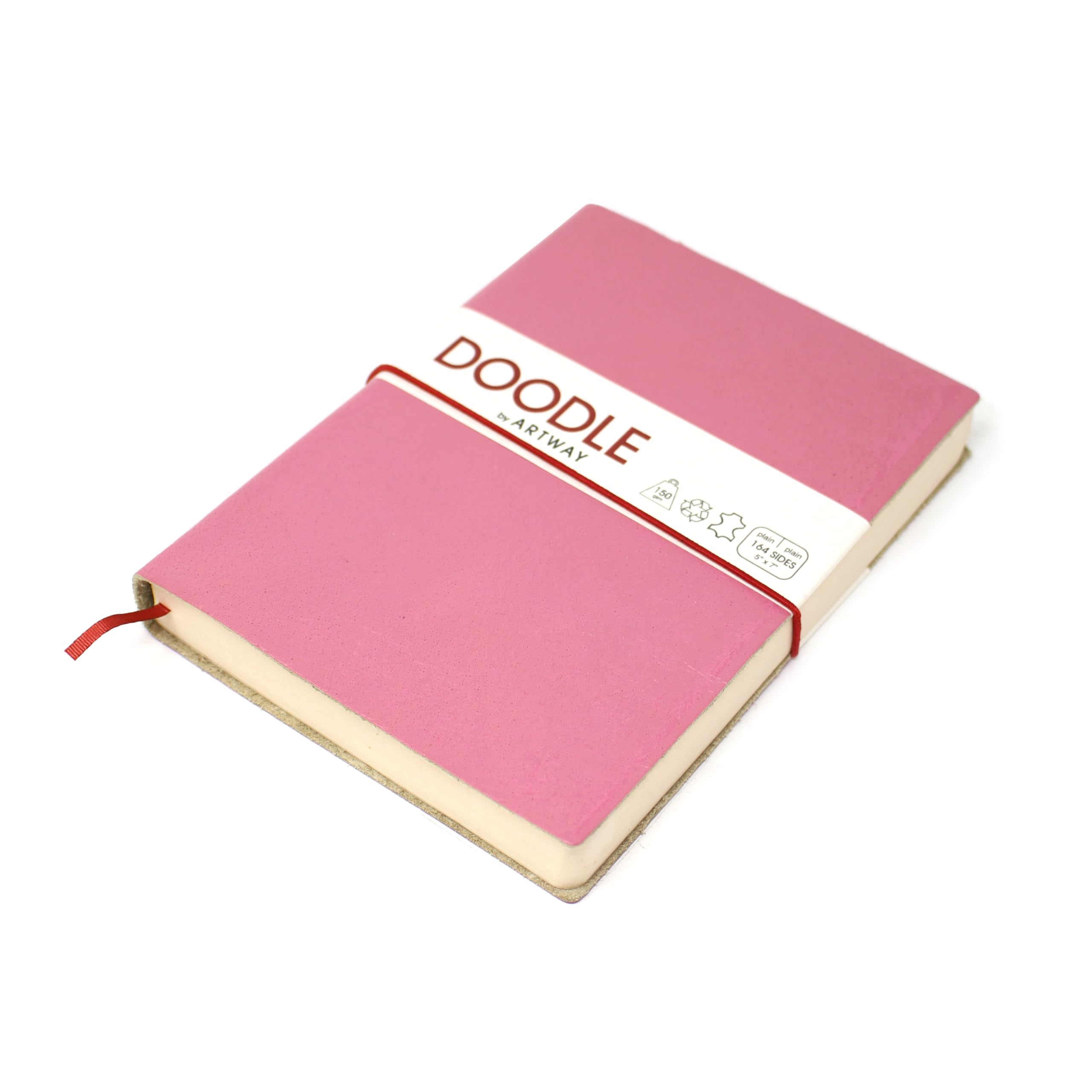 Artway Indigo Doodle – Candy Pink Leather Sketchbook/Notebook – 175mm x 125mm - 164 Sides/82 Pages of 150gsm Cartridge Paper