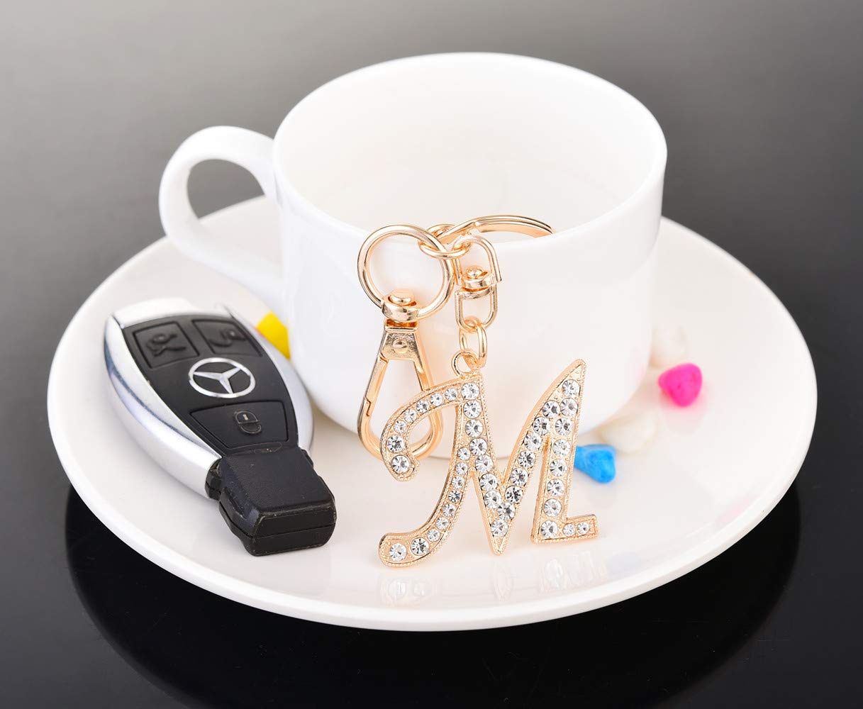 Keychain for Women AlphaAcc Purse Charms for Handbags Crystal Alphabet Initial Letter Pendant with Key Ring,Letter M