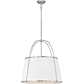 Hinkley Clarke Medium Drum Chandelier Pendant, Matte White Metal Shade, 1-6" and 2-12" Down Rods, Even or Sloped Ceilings, Po