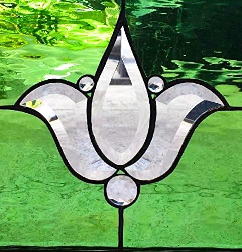 Stunning Emerald Stained Glass Panel, Jewels and Beveled Cluster, Metal Frame.. Each Is Custom Made For You! Great Size: 17 "W x 10 1/2 " H
