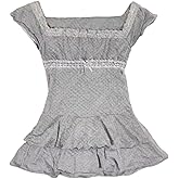 Grunge Emo Goth Shirts Y2k Lace Bow Coquette Babydoll Tops Women Vintage Graphic Tee 2000s Summer Crop Tops