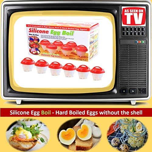 Boiled Egg Cooker as seen on TV, set of 6 pcs, Non-stick red silicone cups for Hard & Soft boiled eggs without the shell, Poached Egg Maker