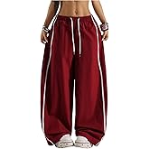 SOLY HUX Women's Striped Baggy Wide Leg Pants Drawstring Elastic Waist Sweatpants Streetwear