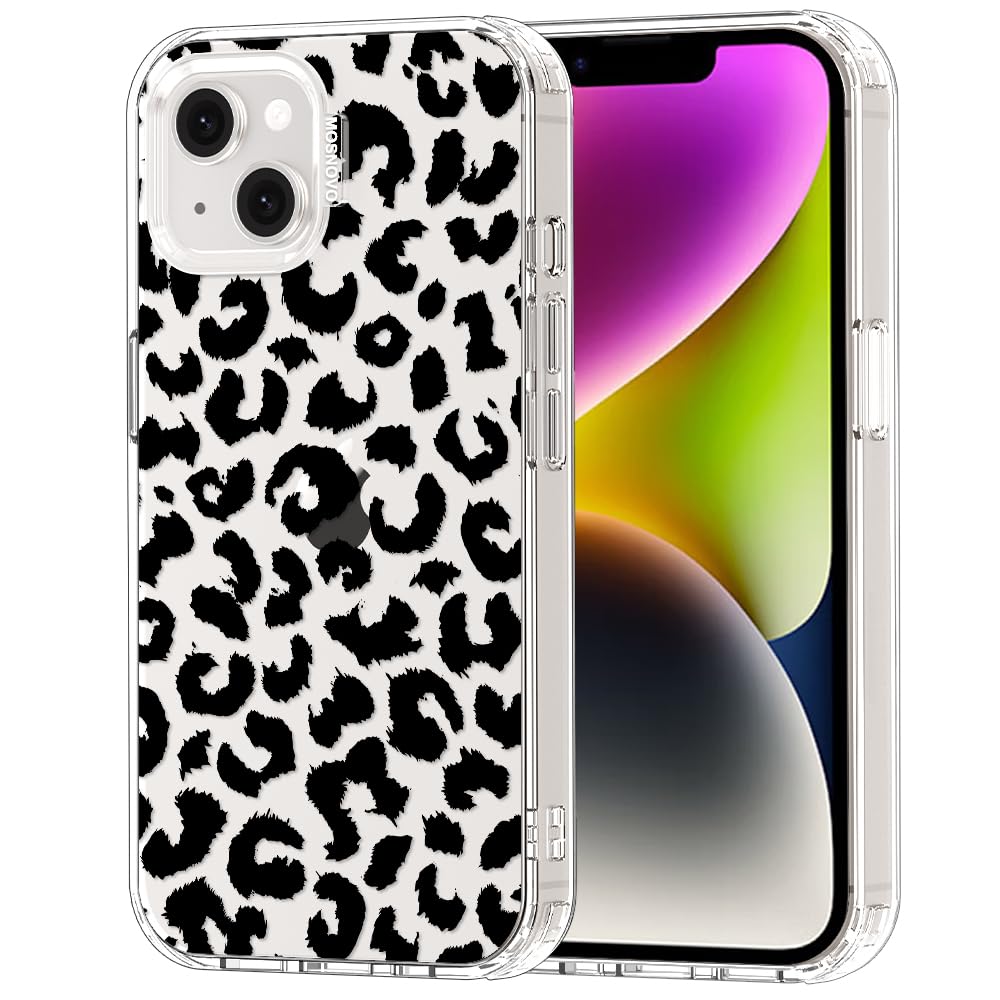 MOSNOVO Case for iPhone 13/14, [Buffertech 6.6ft Military-Grade Drop Protection] [Anti Peel Off Tech] Clear TPU Bumper Phone Case Cover Design - Black Leopard Print — image 1
