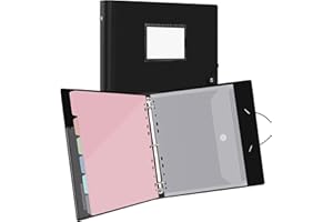Uquelic 3-Ring Binder 1-Inch with Dividers, 6 Pocket Folders (12 Pockets) & Clear Pouch, Elastic Closure Refillable PP Folder for Letter Size Documents, School, Office - Macaron Inner Pages