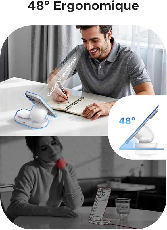 Zapix Qi2 25W Chargeur Induction iPhone 2 en 1 MagSafe (Blanc)
