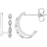 Diamond Sterling Silver Huggie Hoop Earrings
