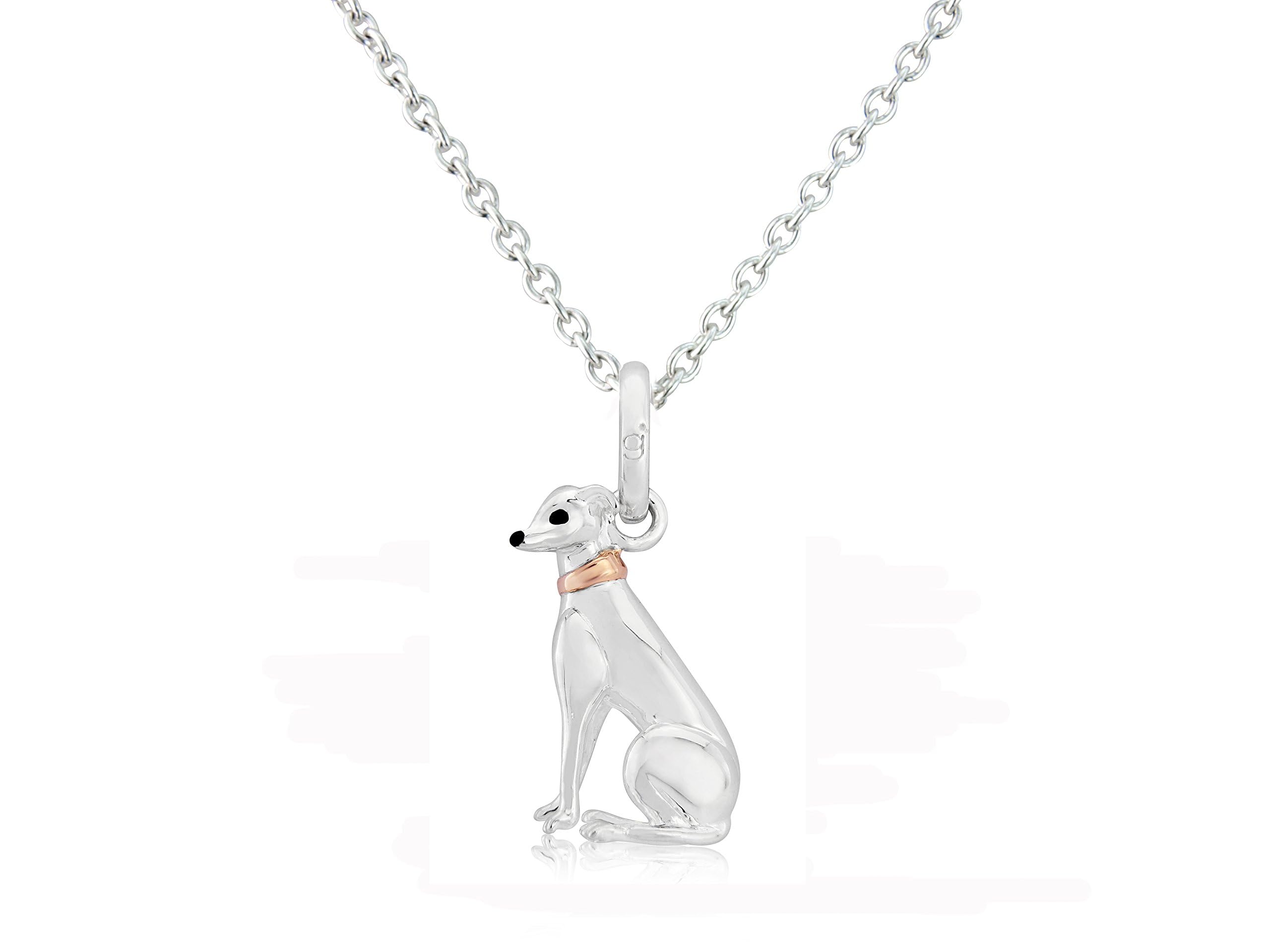 Gemma J Sterling silver Greyhound/Whippet pendant necklace, with an adjustable silver chain (40-46cm chain)