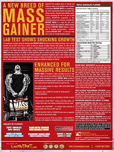 Mutant Mass, Whey Protein Weight Gainer and Muscle Builder, Triple Chocolate, 15 Pound
