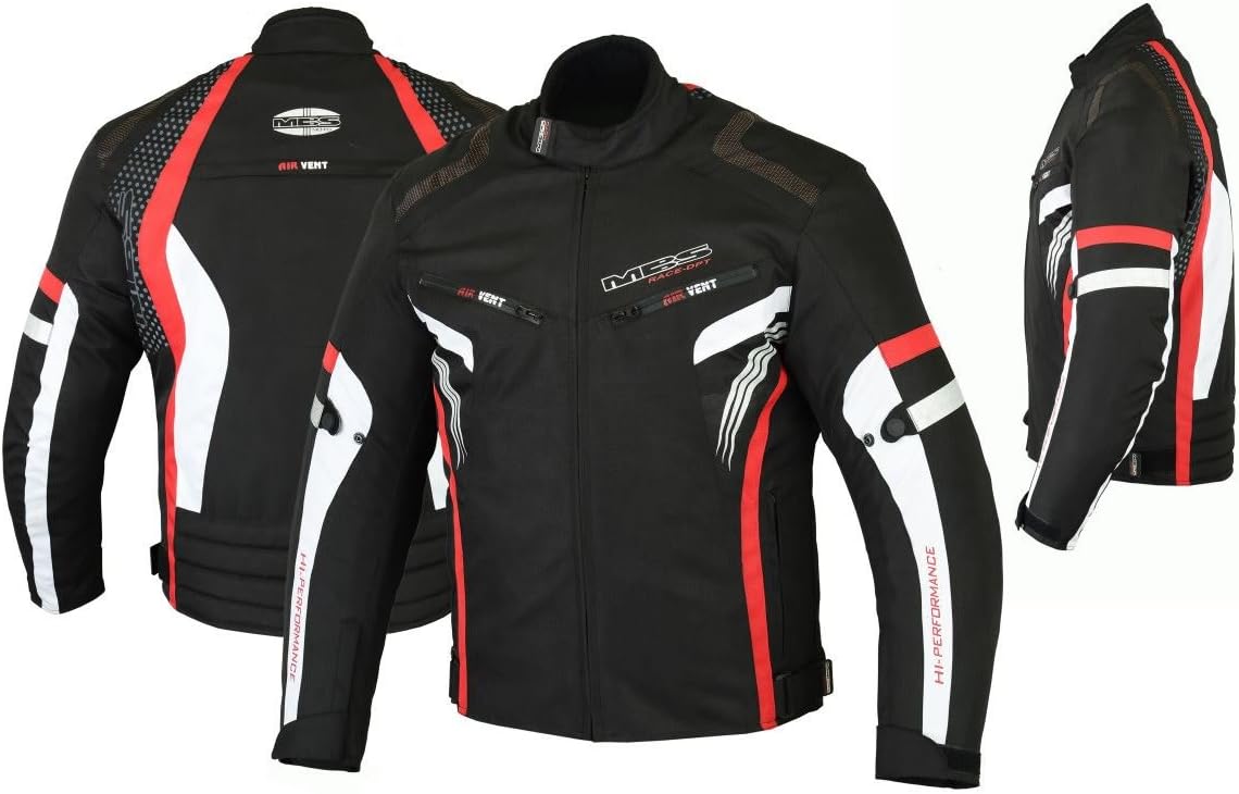 MBS MJ22 Max Short Motorcycle Textile Touring Racing Jacket Black/Red - 2XL
