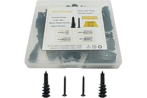 Kevinrooty Black Self Drilling Drywall Plastic Anchors with Black Philips Flat Head Screws Kit 60PCS, Self Tapping Sheetrock Anchors Hanging and Mounting 75lbs
