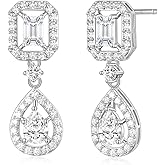 EAMTI Wedding Earrings for Brides Dangle Cubic Zirconia 925 Sterling Silver Post Engagement Earrings for Women