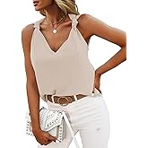 Essrite Womens Casual Fashion Tanks Tops V Neck Knotted Detail Tank Tops Sleeveless Blouses Shirts