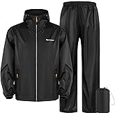 LAMA Waterproof Rain Suit Jacket & Trouser Suit, Breathable Jacket with Pants, 2 Pcs Rainwear with Hooded, Reflective Strip