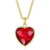 YAMI Heart Pendant Necklace for Women, Statement Love Birthstone Crystal, 14K Gold Plated Jewelry Gifts for Wife Girlfriend Mom on Birthday/Valentine's/Mother's Day/Anniversary