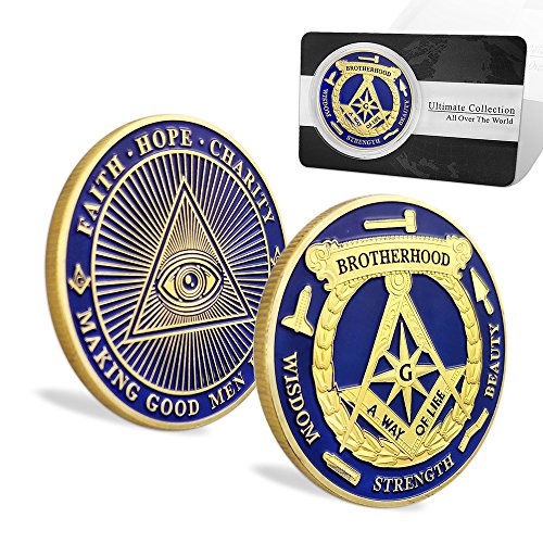 Masonic Coin Unknow Origin Secret Group Mystery Lodge Gold Blue Freemasonry