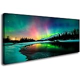 S01950 Wall Art Aurora scenery Painting on Canvas Stretched and Framed Canvas Paintings Ready to Hang for Home Decorations Wa