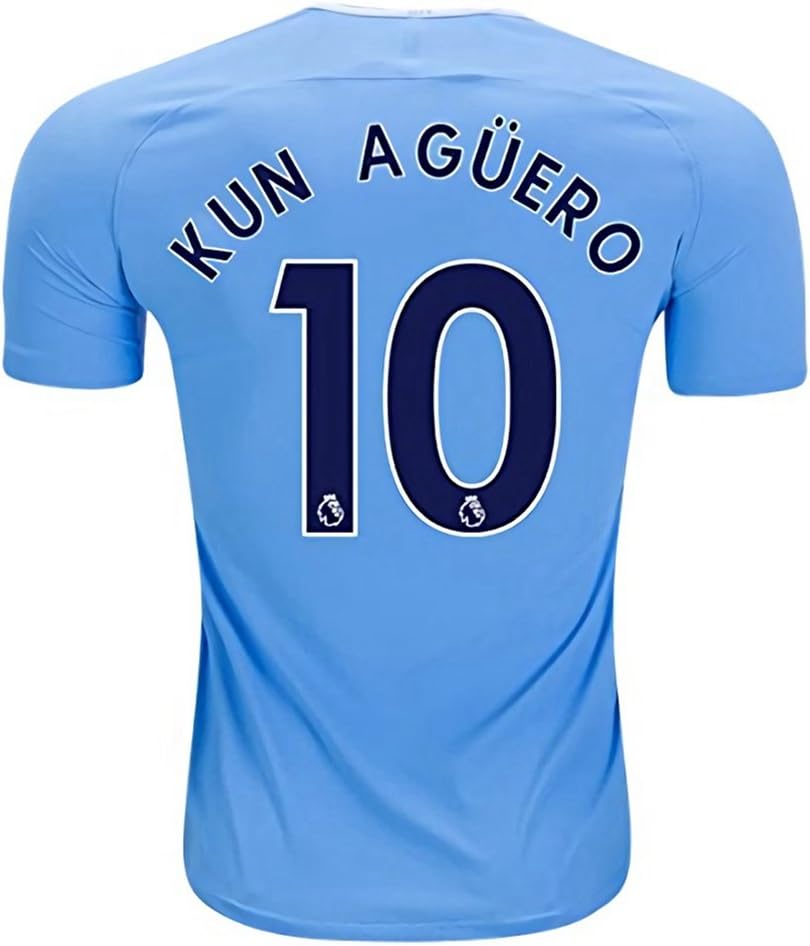 New Kun Aguero #10 Manchester City Home 17/18 Soccer Jersey Mens Blue Color Size L