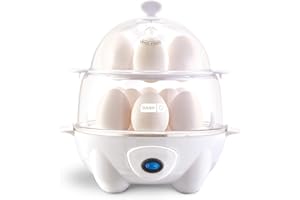 DASH Deluxe Rapid Egg Cooker for Hard Boiled, Poached, Scrambled Eggs, Omelets, Steamed Vegetables, Dumplings & More, 12 capacity, with Auto Shut Off Feature - White