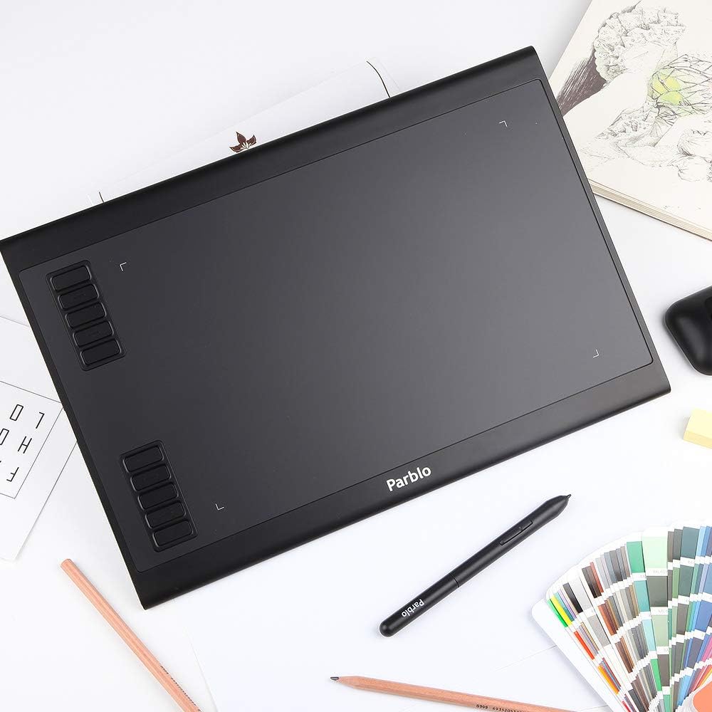 Parblo A610 Plus Drawing Tablet, 10.2 x 6.1 Inches Large Working Area Graphic Tablet, 8192 Levels Battery-Free Stylus Pen Tablet with 10 Hotkeys, Compatible with Windows Mac OS: Computers & Accessories