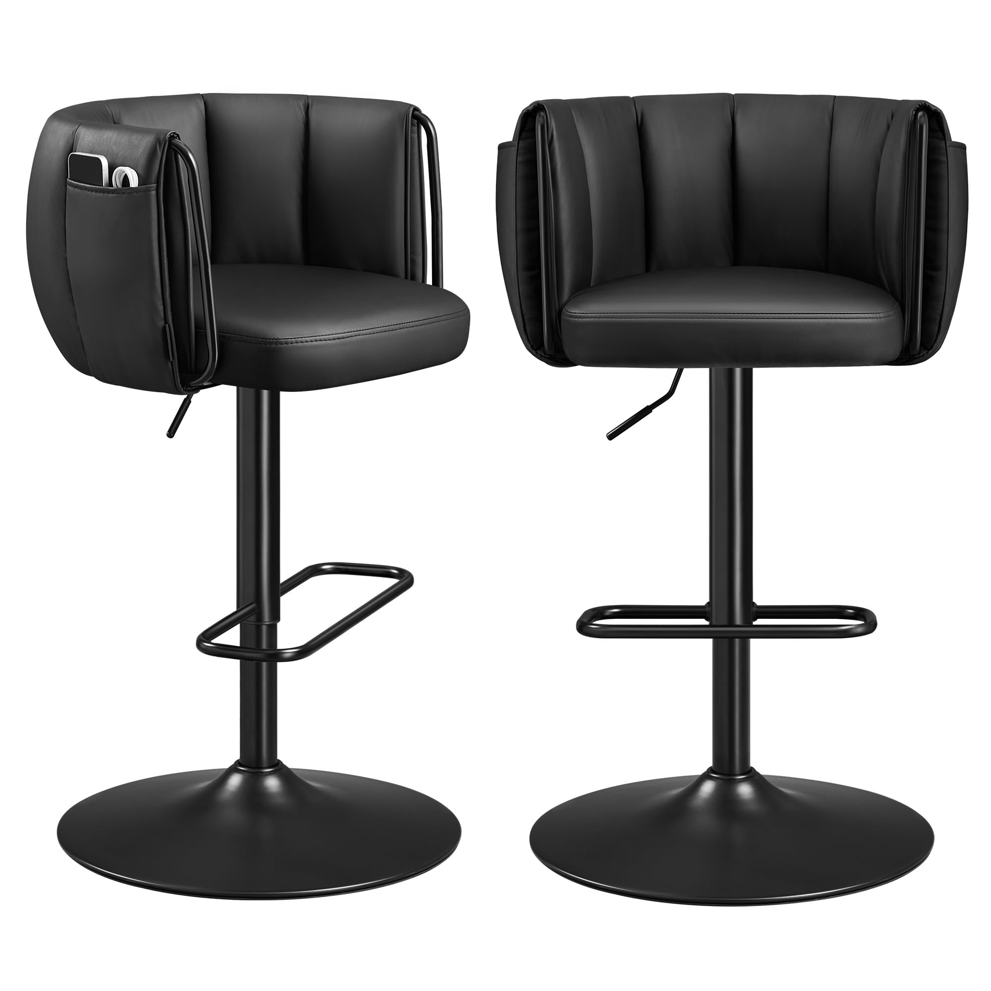 Photo 1 of ***ONE -MISSING ONE -SELLING AS INCOMPLETE SET *** SONGMICS Home 360° Swivel Bar Stools, Height Adjustable Barstools with Curved Back, Upholstered Counter Bar Stools with Footrest, Large Base, for Kitchen Island, Modern, Ink Black ULJB103B01