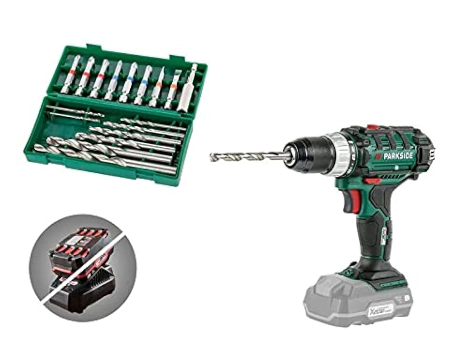 Parkside 20V Cordless Drill Set, 17-Piece Drill and Screw Set, Integrated LED, Torque 40 Nm, Drill Diameter 30mm (Wood), 13mm (Steel)