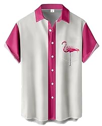 Gwnnb Bowling Shirts for Men Flamingo Graphic Print