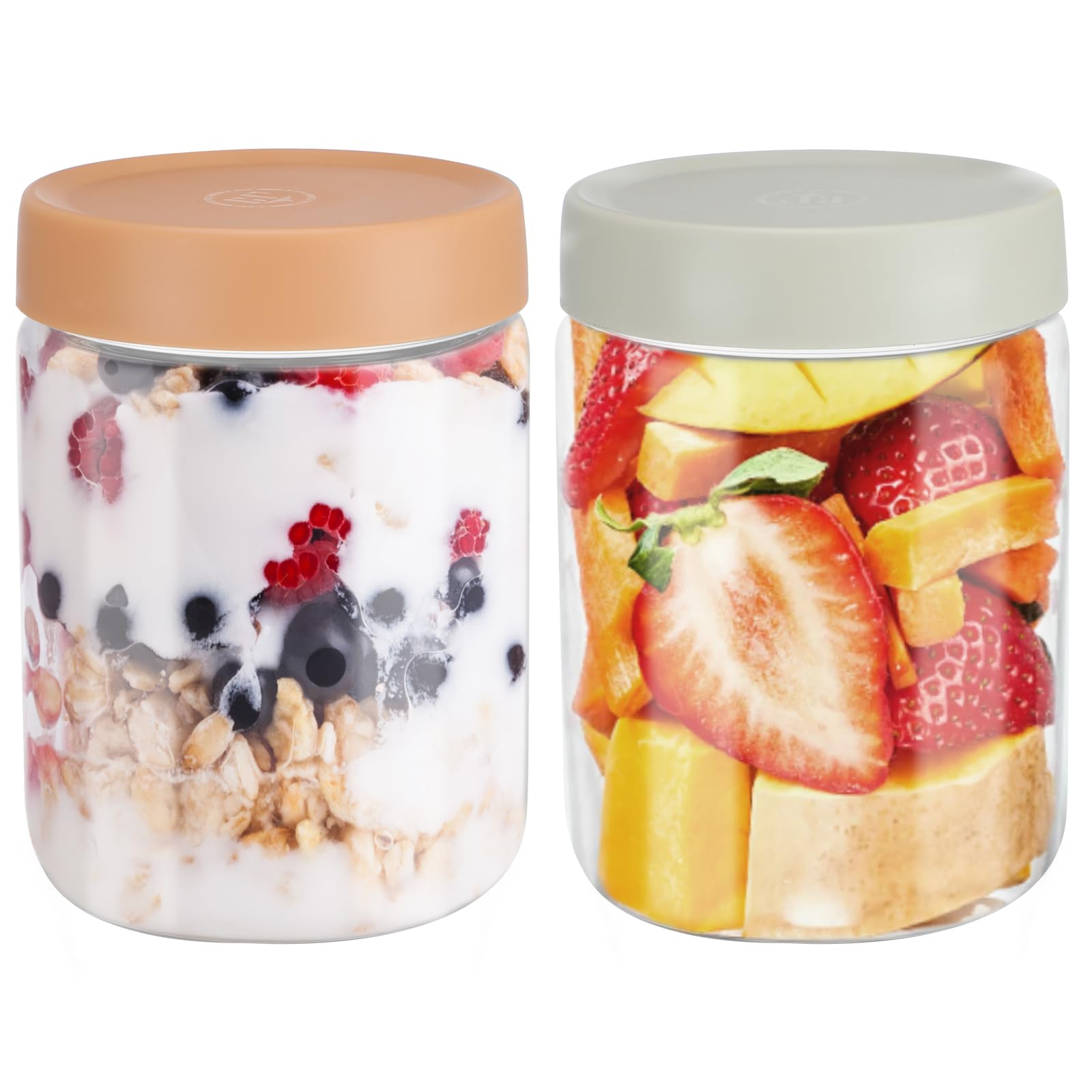 YUEYEE Overnight Oats Container,Microwaveable Overnight Oats Jar for Meal Prep,Storage,Pickling,2 Pack 600ml Multi Purpose Glass Jars with Lids Preserving Fruit Salad Yogurt Chutney Jam
