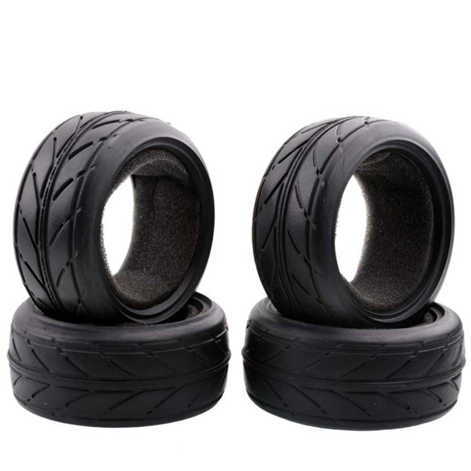 KEEDA Pack of 4 Rubber Tyres with Foam Inserts Tyres for 1/10 HSP Tamiya HPI Kyosho RC On Road Runflating Touring Car (F, 62 mm)