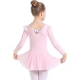danswan Toddler Girls Long Sleeve Ballet Leotards Dance Dresses Outfit Ballerina with Hollow Back and Glitter Skirt (8-9Years, Ballet Pink)