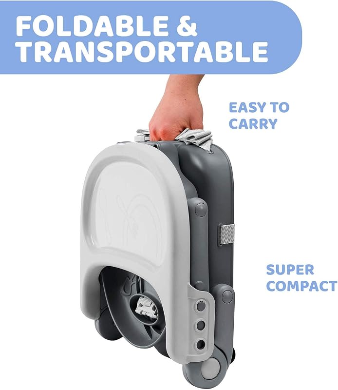 Pocket Snack Rehausseur Chaise Bébé pour Enfants de 6 mois à 3 ans (15 kg), Chaise Haute Portable, Réglable, avec Fermeture Compacte et Plateau Amovible - Dark Grey