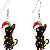 Chanaiqw Acrylic Black Cat Earrings for Women Cute Playful Christmas Cat Earrings Statement Jewelry Gift