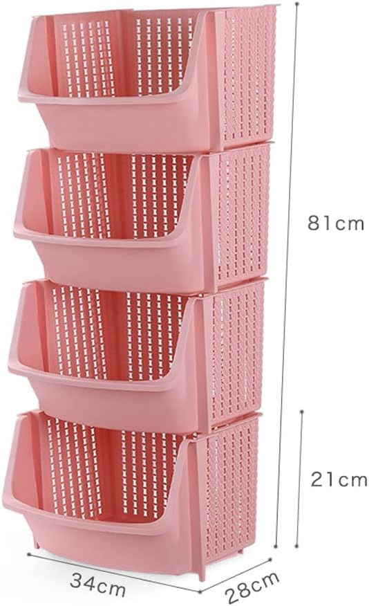 JIAXRACK Kitchen Cart Shelf,Kitchen Rack,Household Laundry Kitchenware Basket, Fruit and Vegetables Holder Shelf,Kids Toy Room Storage Organizer (Color : Pink, Size : 4th floor)