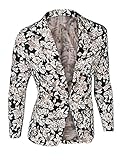 Allegra K Men Floral Prints Long Sleeves One-Button Casual Blazer Jacket Black M