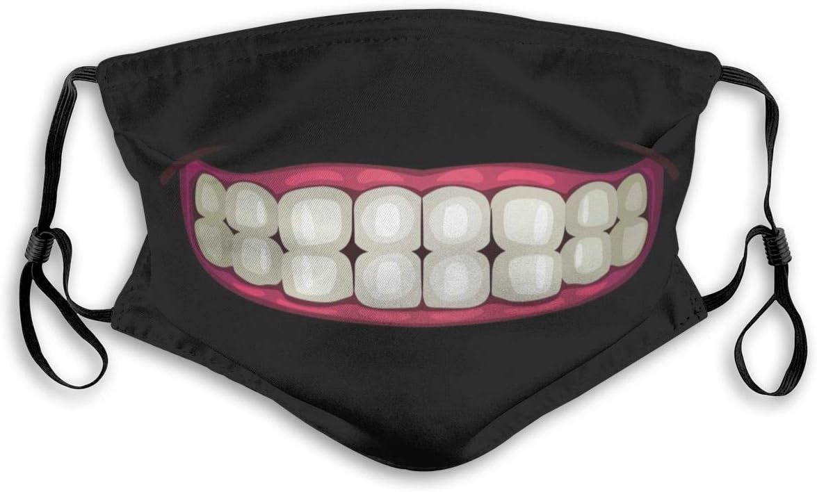 Fashion Mouth Mask Reusable Anti-Dust Mask Neat Teeth Printing Unisex Face Mask Anti Smog Respirator with 2 Replaceable Filters for Outdoor Activities Cycling Camping for Children