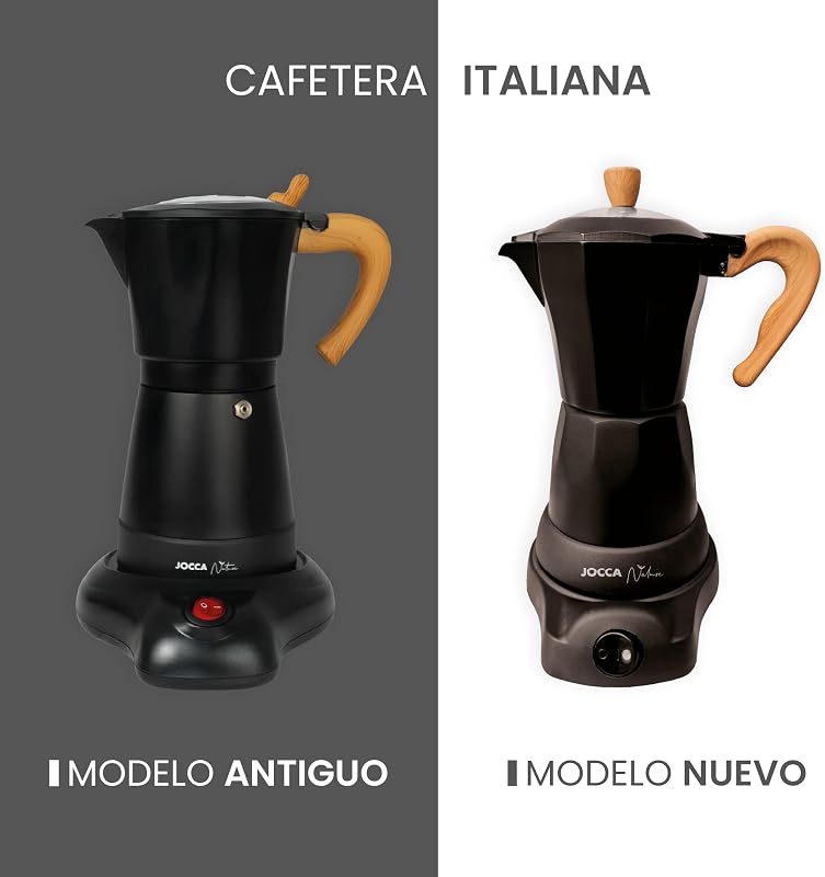 - Cafetera Italiana Eléctrica 6 Tazas | Línea Nature | Base giratoria 360º | Sistema “Siempre Caliente” | Apagado automático | Asa toque frío | Tapa transparente | Color negro