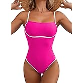 Herseas Women One Piece Swimsuit Seamless 2025 Summer Bathing Suit Color Block Trims Sporty Spaghetti Strap Beachwear