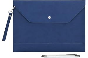 Wonderpool A4 Thickened PU Leather Envelope Case Portfolio Folder with Inner Pockets Pouch for Document and Stationery File Organizer Tablet PC Sleeve Holder Multifunction Bag (Dark Blue)