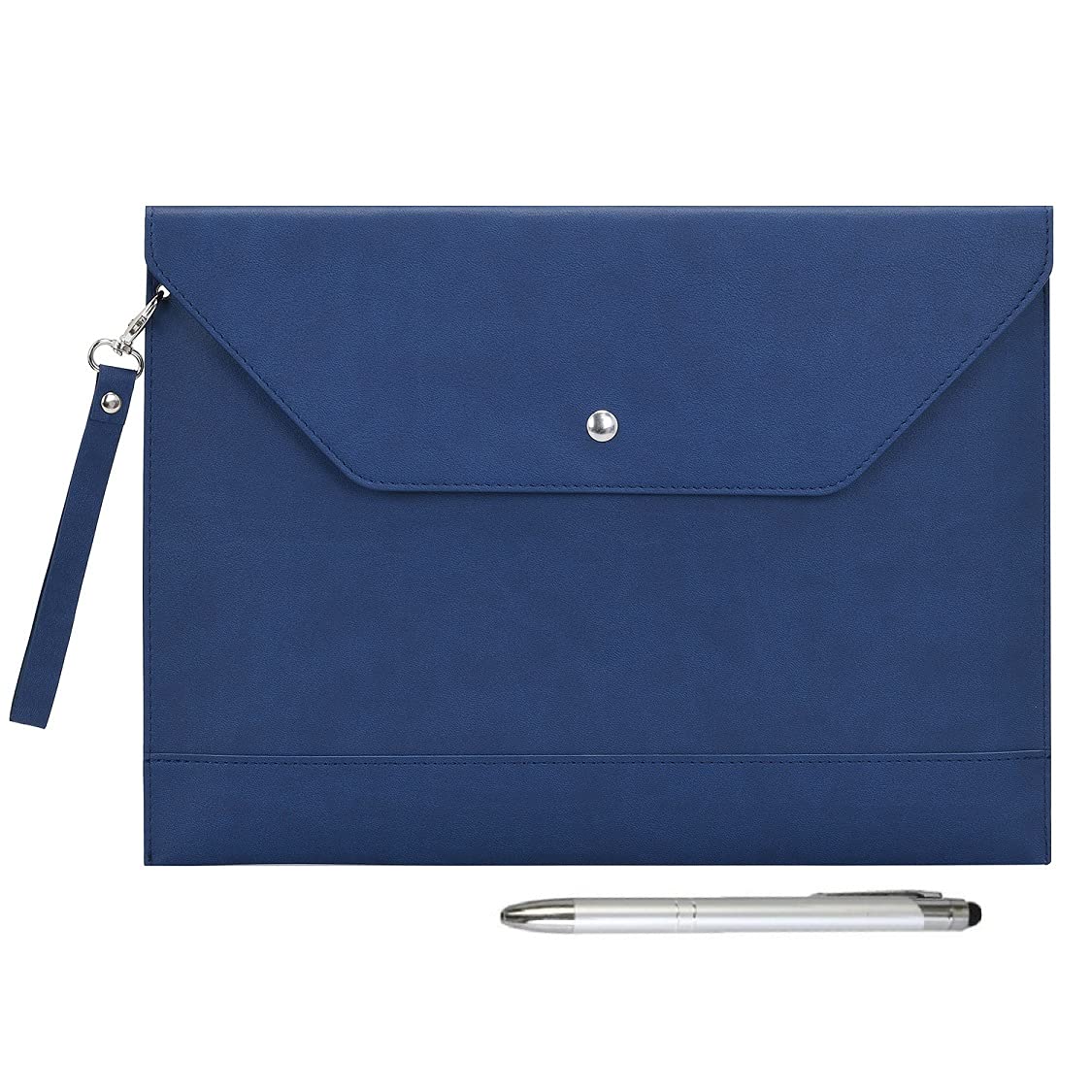 Wonderpool A4 Envelope Case Folder File Sleeve Thickened PU Leather with Removable Hand Strap and Inner Pockets Pouch for Document Stationery Tablet PC Holder Organizer Portfolio Bag (Dark Blue)