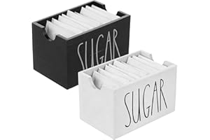 Tzdxfgl 2 Pack Sugar Packet Holder, Wooden Tea Bag Organizer Caddy with "Sugar" Print, Compact Open Design Farmhouse Sugar Cu