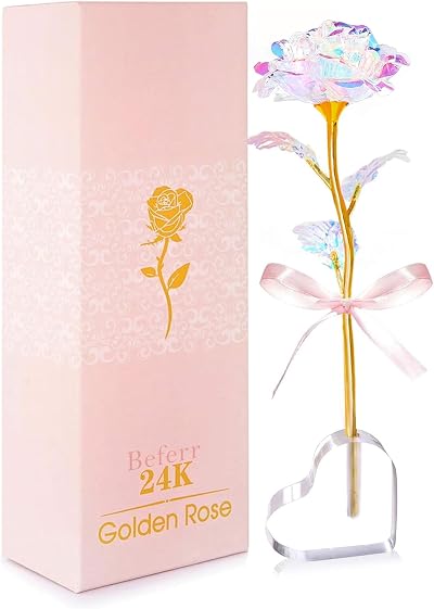 Beferr Galaxy Rose Birthday Gift for Women Enchanted Rainbow Heart Base