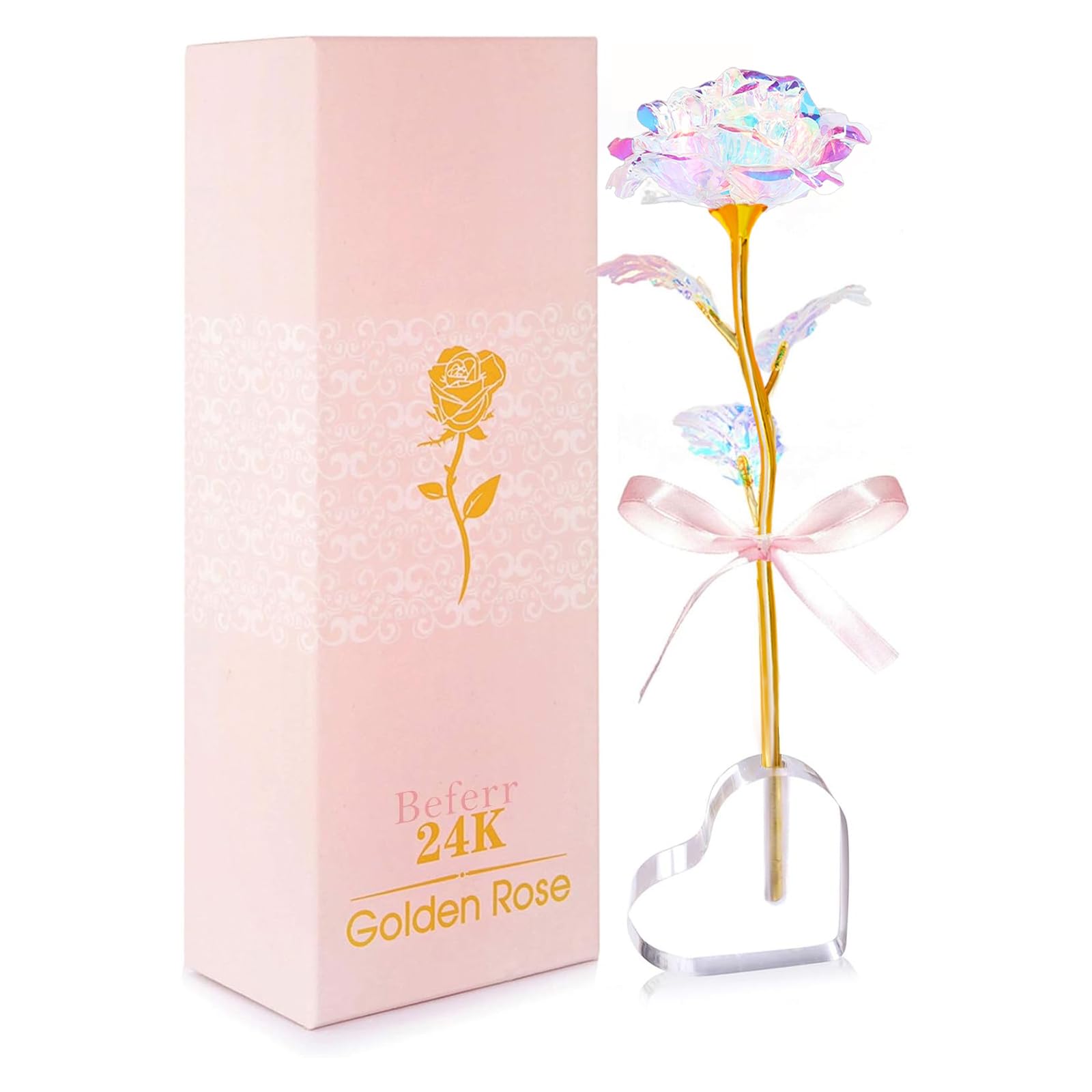 Mothers Day Galaxy Rose Gifts for Mum Enchanted Rainbow Flower Gift with Heart Base Birthday Colorful Rose Gifts for Women Best Present for Mum Wife Grandma Girlfriend Sister Mothers Anniversary