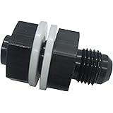 6AN Fuel Cell Bulkhead Adapter Fitting 6 AN Locking Nut AN6 Male Flare Fast Flow Aluminum Black with 2 pcs Oil-resistant Wash