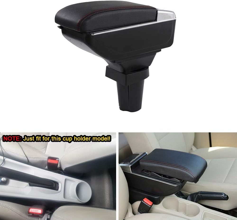 MyGone Center Console Armrest Box for Honda CR-Z CRZ CR Z, Car Interior Accessories Leather Arm Rest Organizer with LED Lights Adjustable Cup Holder Removable Ashtray Black