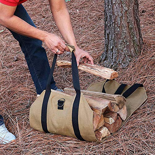 Supersized Firewood Log Carrier - Durable Canvas Wood Stove Tote Bag, Heavy Duty Wood Holder with Hook and Loop for Fireplaces Camping Beaches Landscaping