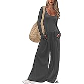 UNIANKIYA One Piece Jumpsuits for Women Casual Long Sleeve Overalls Dressy Rompers Wide Leg Pants Jumpers Vacation Outfits