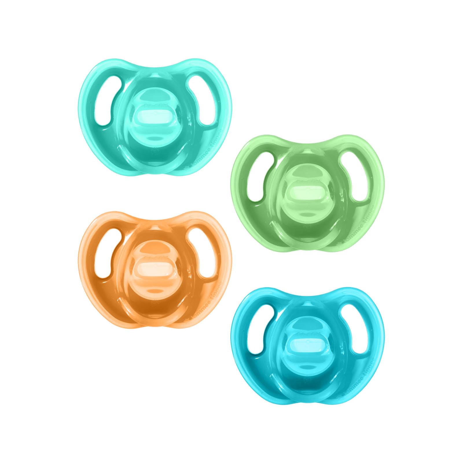Photo 1 of Tommee Tippee Ultra-Light Silicone Pacifier, 18-36 Months, Symmetrical One-Piece Design, BPA-Free Silicone Binkies, Blue/Orange/Green, Pack of 4