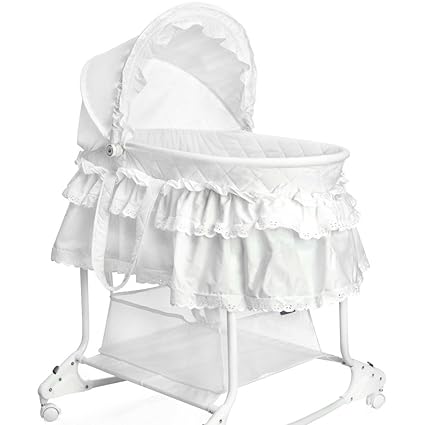 Little World: Stubenwagen Komplettset weiss Babywiege Babyschaukel Himmelbett Babybett mit Rüschen und abnehmbarem Körbchen